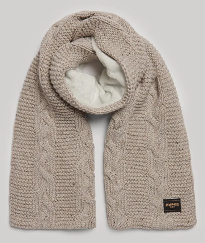 Superdry Damen Strickschal mit Zopfmuster Beige - Größe: One Größe - 49.99 - FashionsVida