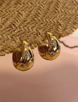 Stainless Steel Smooth Star Zircon Hoop Earrings for Women Girls Metal Chunky Sun Rhinestone Ear Buckle Punk Y2K Elegent Jewelry - Aliexpress - FashionsVida