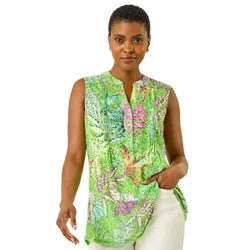 Womens Burnout Tropical Pintuck Shirt - Lime Green - Size 16 Uk