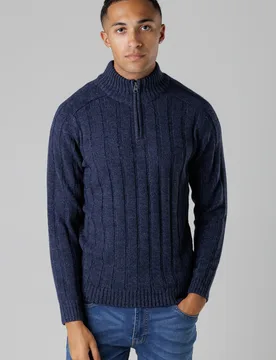 Mens Quarter Zip Rib Knit Jumper - Kensington - FashionsVida