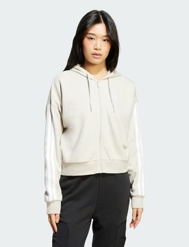 Felpa con cappuccio Essentials 3-Stripes French Terry Full-Zip XL Beige / White