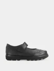 Kids' Leather Riptape School Shoes (9 Small - 3½ Large) Black Female
