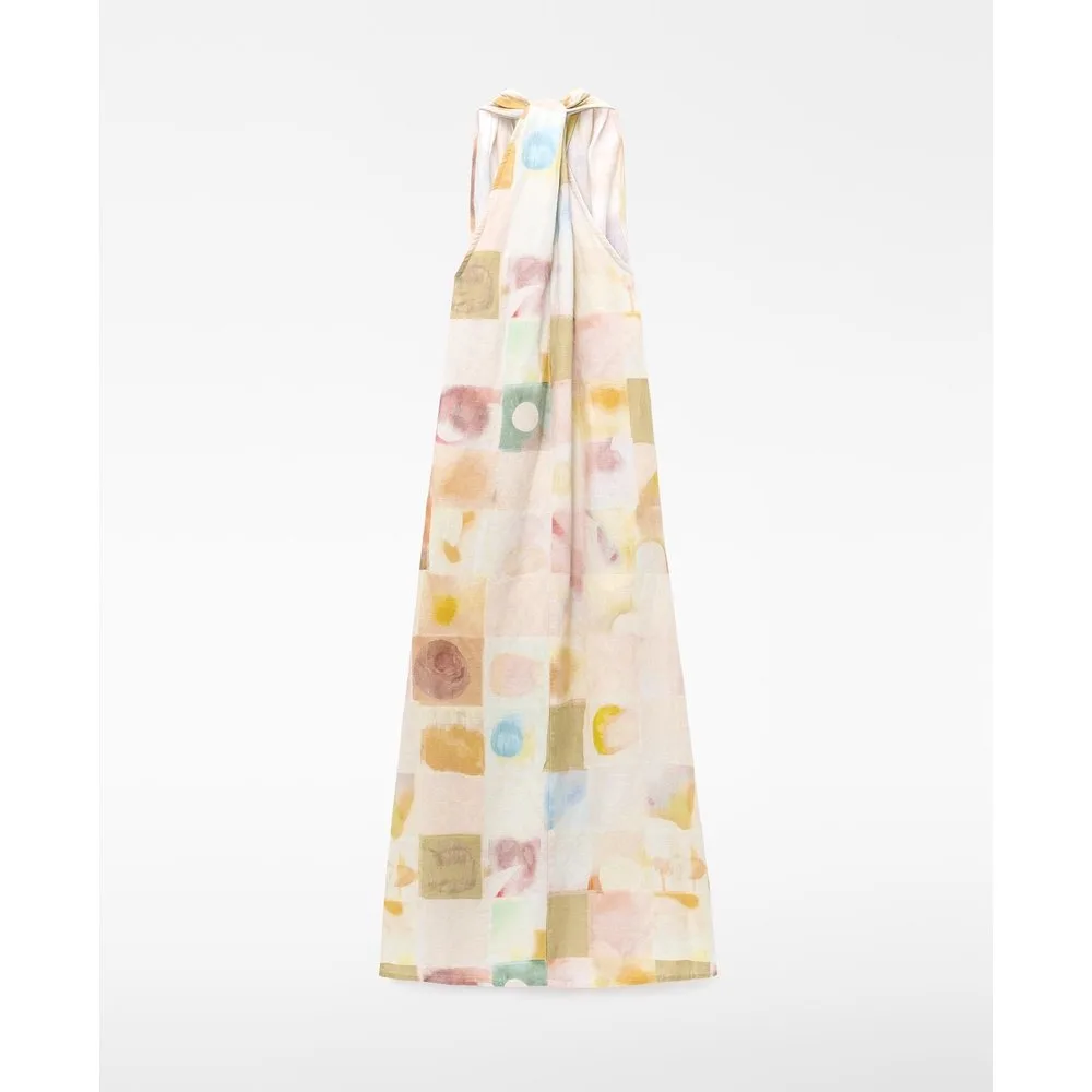 Vestido largo estampado con escote pico - Adolfo Dominguez - FashionsVida