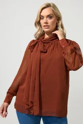 Side Bow Blouse - Dark Brown - Size: 16