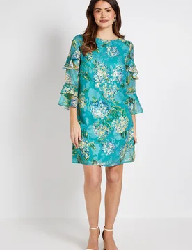Womens Floral Burn Out Ruffle Shift Dress - Blue - Size 16 Uk - Wallis - FashionsVida
