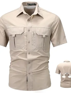 Men's short sleeved shirt, ice silk quick drying, middle-aged and young men's lapel workwear, multi pocket shirt,summer thin top - Aliexpress - FashionsVida