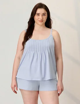Conjunto de pijama de verano para mujer de talla grande, cómodo, transpirable y de algodón natural, en color azul claro, con un ajuste relajado y su - Shein - FashionsVida