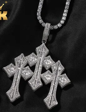 THE BLING KING 3pcs Cross Set Pendant Necklace Iced Out Baguettecz Cubic Zirconia Link Chain Luxury Hiphop Jewelry For Gift - Aliexpress - FashionsVida