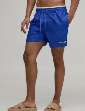 Herren Kontrast-Doppelbund Badeshorts Mittlerer Länge Blue Größe XS - boohooMAN - FashionsVida
