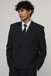 Herren Nadelstreifen Oversized Kastenförmiger Zweireihiger Blazer Black Größe 36