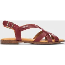 Sandalias planas de mujer de piel de tiras trenzadas y atadas al tobillo