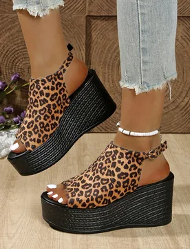 Sandalias de cuña para mujer, casuales, de punta abierta, suela gruesa, cómodas, con correa de hebilla - Shein - FashionsVida
