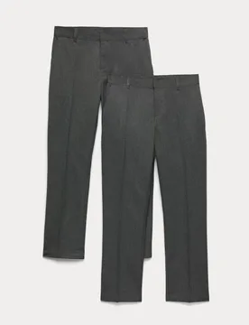 Pack Boys' Regular Leg School Trousers (2-18 Yrs) Grey male - M&S - FashionsVida