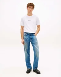 T-shirt girocollo bianca in cotone con logo e bandierina ricamata