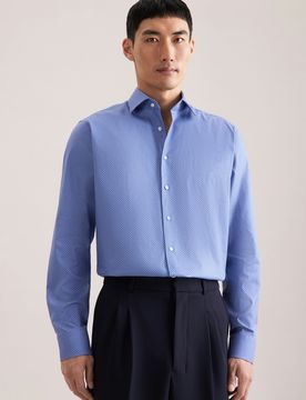 Regular Business Hemd Druck Blau 42