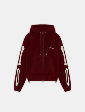 Bone Detail Zip-Up Hoodie with Hood Pocket Logo