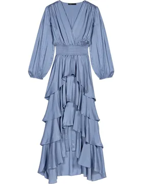 Vestido largo con volantes y escote cruzado - Maje - FashionsVida