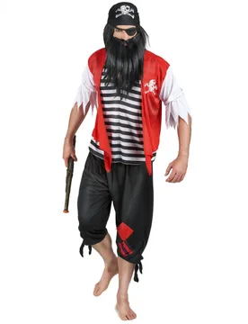 Pirat Seeräuber Herrenkostüm schwarz-rot-weiss - KARNEVAL-MEGASTORE - FashionsVida