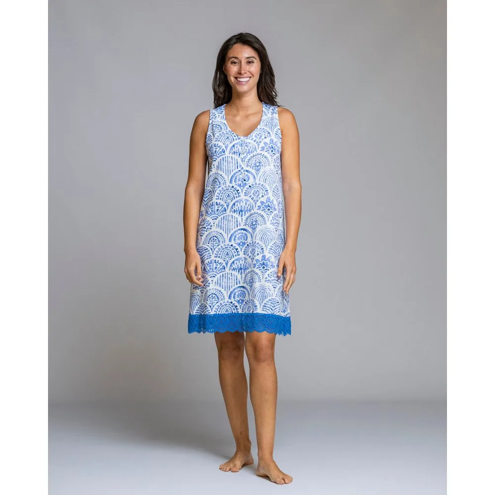 Camisón algodón orgánico sin mangas estampado con puntilla - Señoretta - FashionsVida