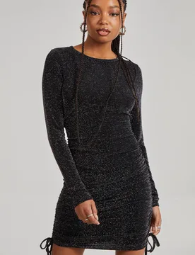 Women's Glitter Long Sleeve Ruched Dress Size: 14 - Multicolor - Size: 14 - Pink Vanilla - FashionsVida