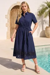 Curve Poplin Floral Shirt Dress - Navy - Size: 20