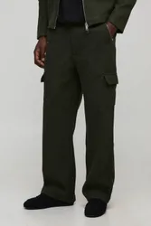 Herren Entspannte Passform Wolloptik Hose mit festem Bund Khaki Größe 28