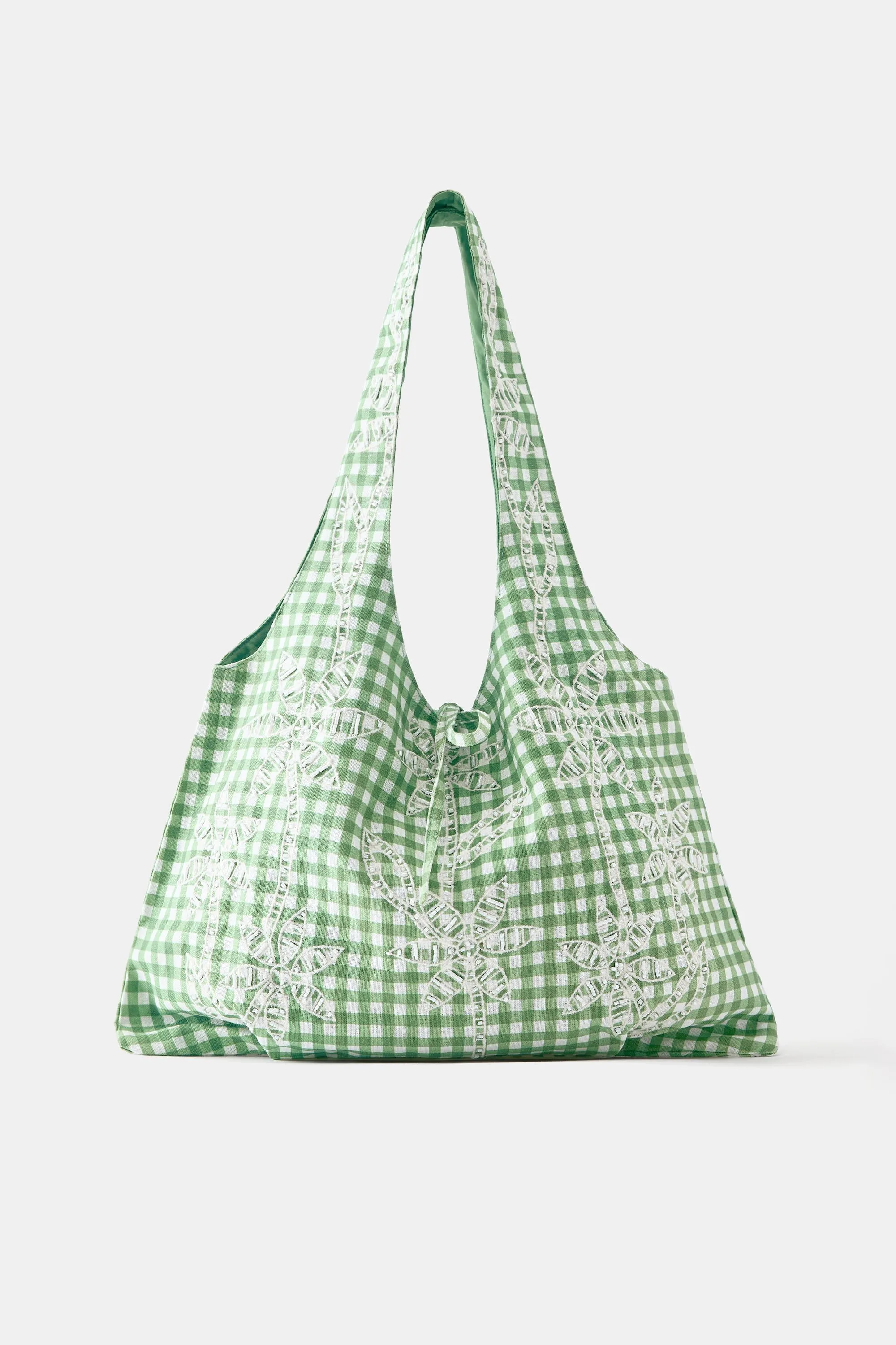 Gingham Palm Print Tote Bag (Size: ) - Pull&bear - FashionsVida