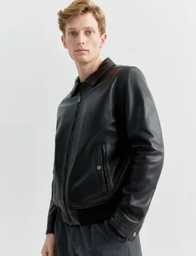 Cazadora de hombre de napa con cuello camisero - Pertegaz - FashionsVida