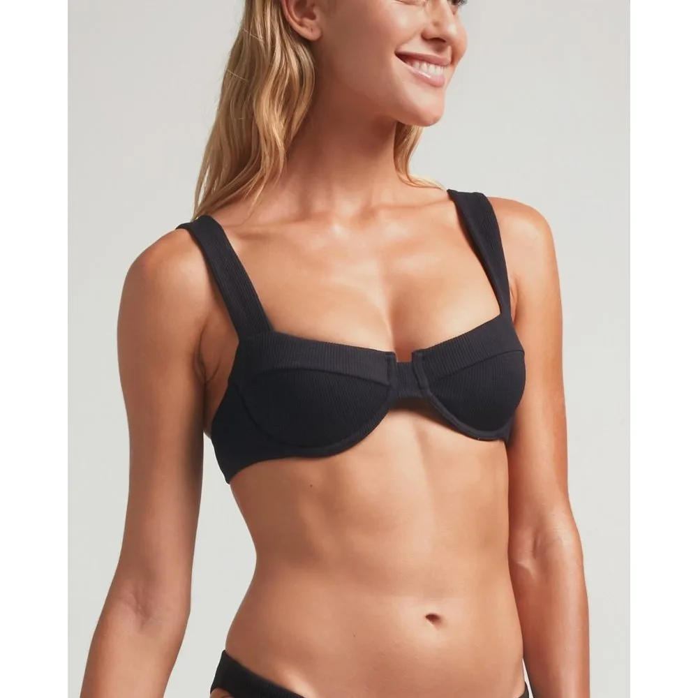 Sujetador de bikini balconette Nero con tejido estructurado y aro - Robin Collection - FashionsVida