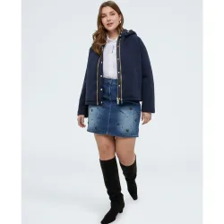 Minifalda de mujer de denim con aplicaciones cierre con botón y cremallera