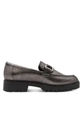 Women's Tamaris Leather Loafers Slip-On Platform Shoes in Silver Size: 7.5 - Silver - Size: 7.5