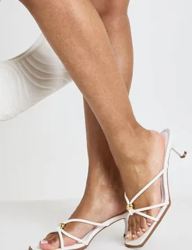 Womens Hardware Detail Strappy Heeled Mules - White - Size Uk 3 - Boohoo - FashionsVida