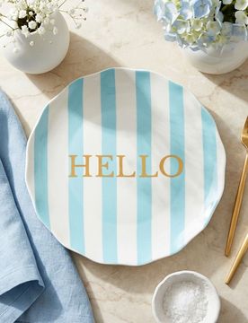 Piatto in ceramica con scritta Hello - verde pallido