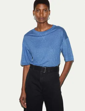 Pure Linen T-Shirt Blue female - Jigsaw - FashionsVida
