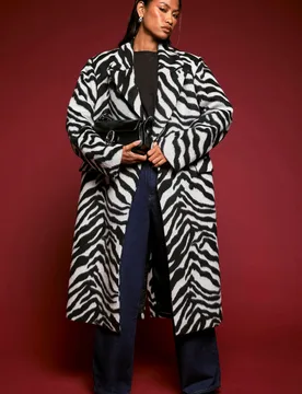 Womens Maxi Zebra Wool Look Coat - White & Black - Size 12 Uk - Boohoo - FashionsVida