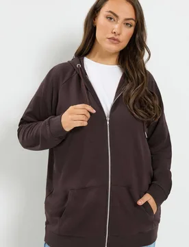 Women's Zip Through Hoodie in Brown Size: 26-28 - Brown - Size: 26-28 - Yours - FashionsVida