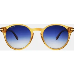 Gafas de sol redondas de acetato en tono dorado translucido con lentes izadas