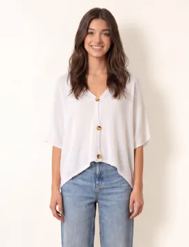 Thin Knit Button Front Boxy Cardigan - ONE / WHITE - female - Blue Vanilla - FashionsVida
