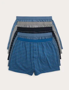 Pack Cotton Stretch Striped Boxers Blue Mix male - M&S - FashionsVida