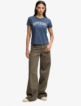 Superdry Damen Mid Rise Baggy Hose Khaki - Größe: 26/30