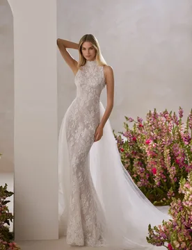 Vestidos De Novia Corte De Sirena Lace Weddings Dresses Vestido Cuello Alto Cola Desmontable Curvy Alta Costura Simple Elegantes - Aliexpress - FashionsVida