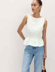 Pure Cotton Shirred Top Soft White female