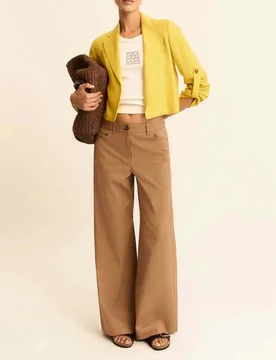 Blazer monopetto crop giallo in lino lavato con maniche arrotolabili e rever classico - Emme Marella - FashionsVida