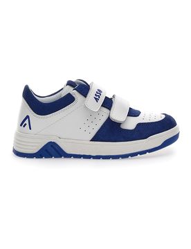 Sneakers basse 13141 Bianche e Blu con sottopiede in pelle 28