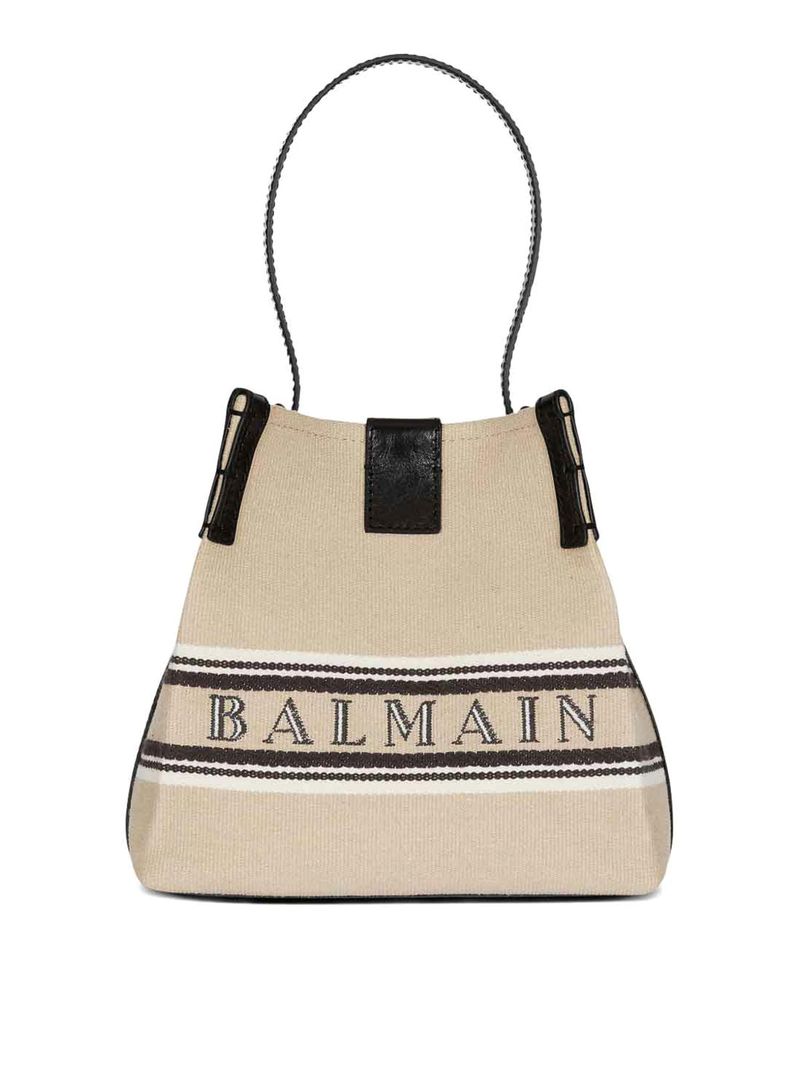 Borsa a secchiello in tela e pelle