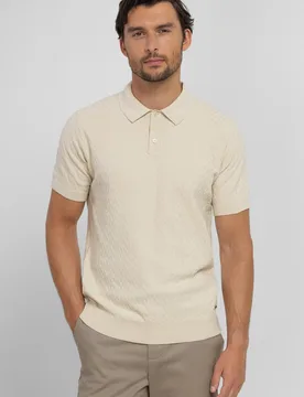Burton Mens Geo Texture Knitted Polo Shirt - Steel & Jelly - FashionsVida