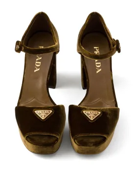 Prada Velvet Peep Toe Sandals - Prada - FashionsVida