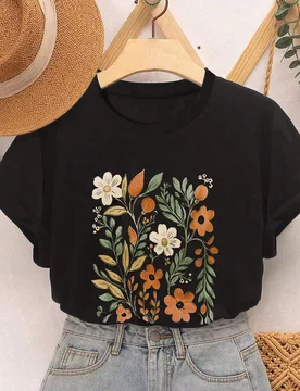 Camiseta de cuello redondo y estampado para niña preadolescente, casual de primavera y verano - Shein - FashionsVida