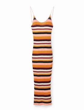 Robe midi tissu côtelé rayures ORANGE XS female - Desigual - FashionsVida
