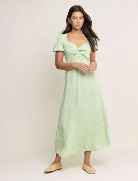 Floral Sweetheart Neckline Midi Tea Dress Green Mix female - Nobody's Child - FashionsVida